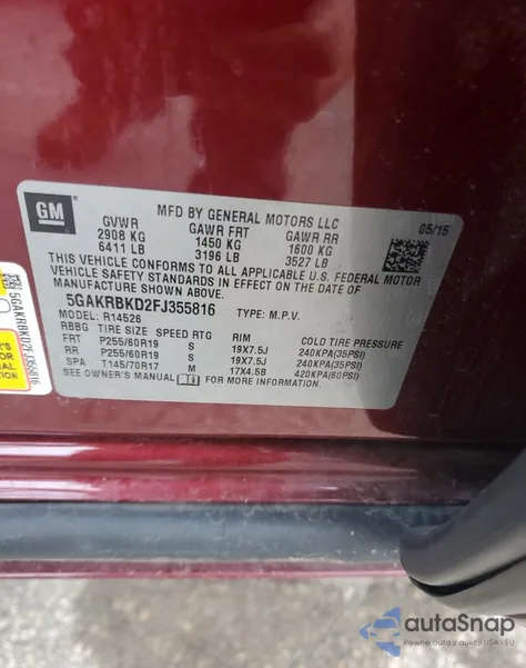 2015 Buick Enclave из США, поврежденный, VIN 5GAKRBKD2FJ355816